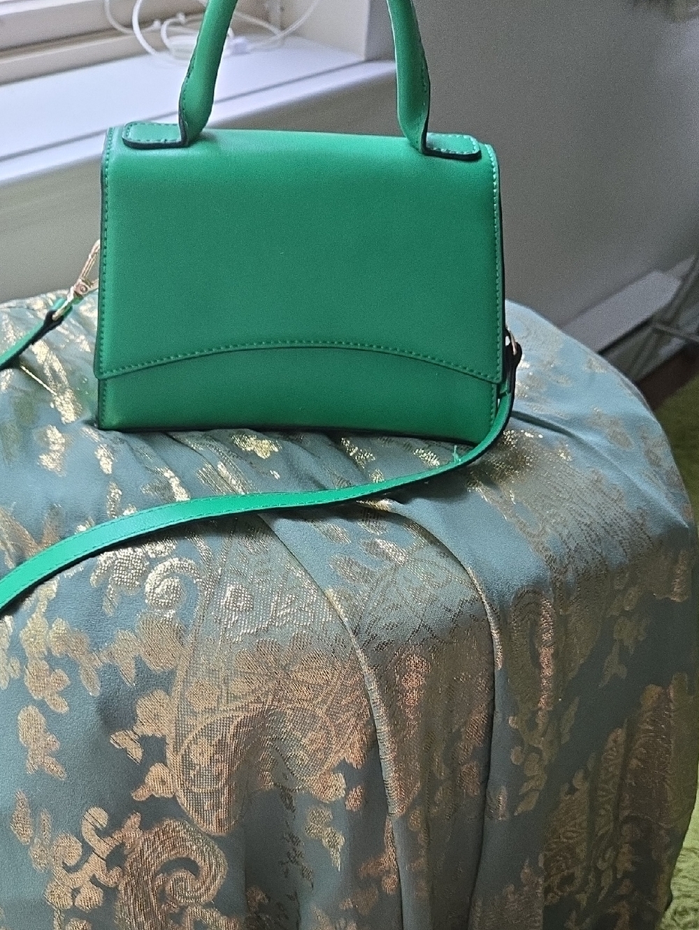 Green Structured Top-Handle Crossbody Bag